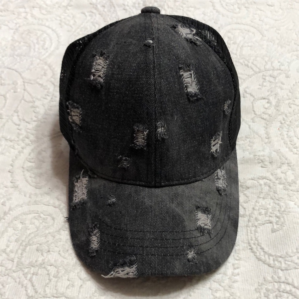 C.C Exclusives Ponytail Hat for Women Distressed Black Cap - Picture 5 of 8